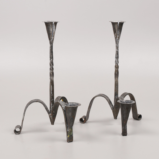 CANDLE STICKS, a pair, wrought iron, 19th/20th century.