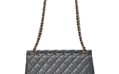 CHANEL: BLACK QUILTED LAMBSKIN JUMBO CLASSIC DOUBLE FLAP WITH GOLD...