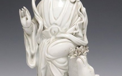 CHINESE BLANC DE CHINE PORCELAIN FIGURE, THE IMMORTAL MAGU WITH DEER