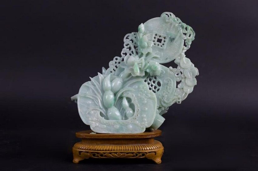 CHINESE CARVED JADE WITH STAND