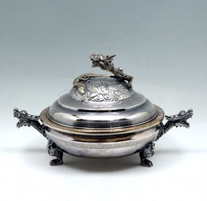 CHINESE SILVERED BRONZE DRAGON BOWL