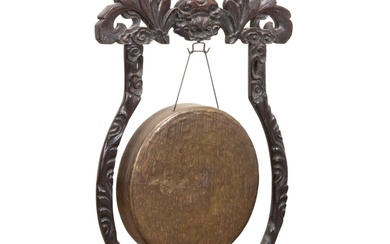 CHINESE TABLETOP FRAMED GONG & MALLET