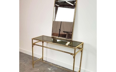 CONSOLE TABLE, gilt metal faux bamboo with glass top 109cm x...