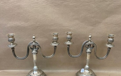 Candelabrum, Beautiful pair of silver chandeliers (2) - Silver - Portugal - Second half 20th century