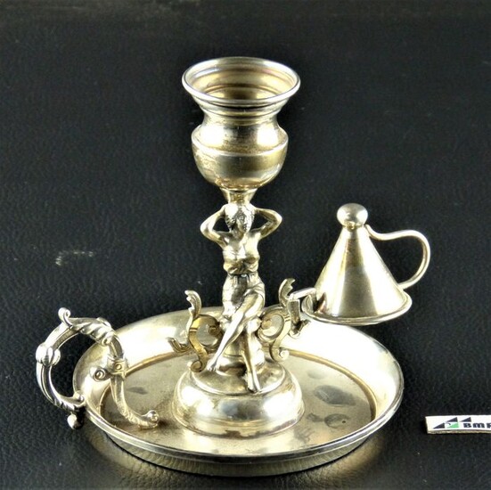 Chamberstick, Chamber candlestick with extinguisher (1) - .915 silver - Spain - Mid 20th century
