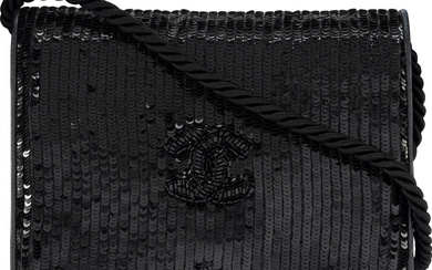 Chanel Vintage Black Sequin and Leather CC Flap Bag...