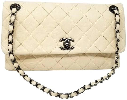 Chanel Winter White Leather Flap Bag with Chain Strap