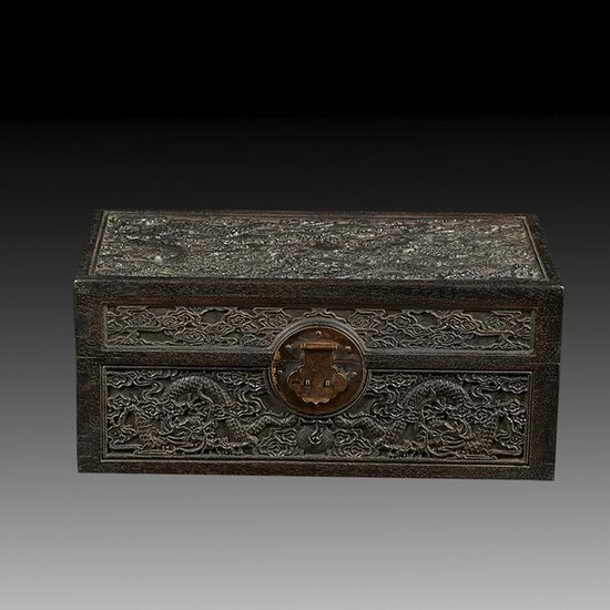 Chinese Carved Huali Wooden Dragon Box