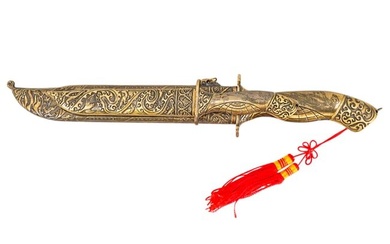 Chinese Dagger And Knife In Gilt Sheathe