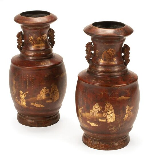 Chinese Gilt-Decorated Red Lacquer Vases