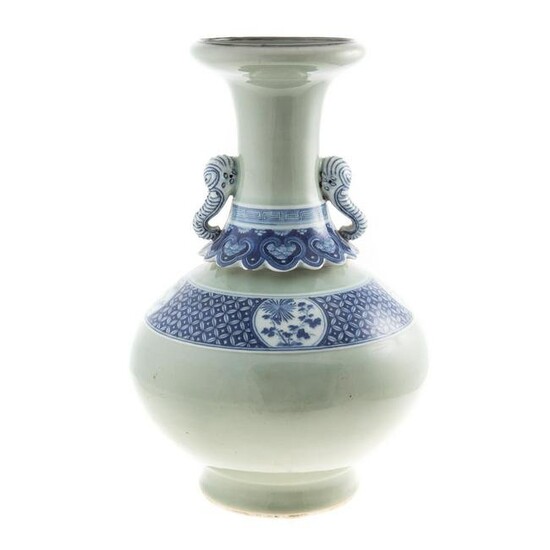 Chinese Green Celadon & Blue Porcelain Vase