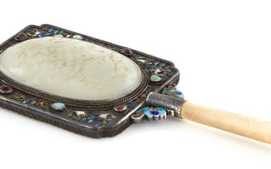 Chinese Jade-Inset and Cloisonne Enamel Hand Mirror