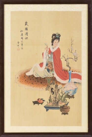 Chinese Painting of Lady in Hanfu Cloak