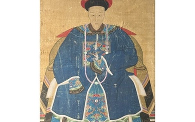 Chinese Painting on Silk Portrait of Emperor, 18/19th Century