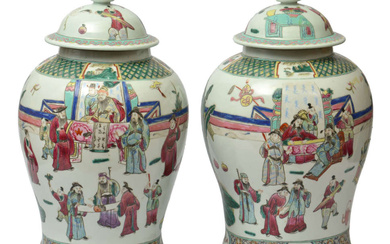 Chinese porcelain vases, urns (2 pcs) 19th century, China. Porcelain, painting. Height 45 cm