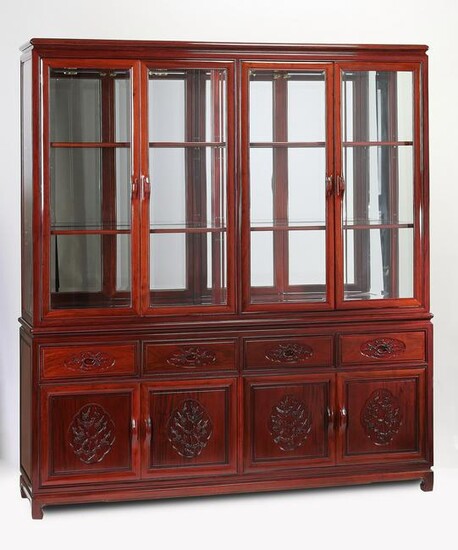 Chinese rosewood lighted china cabinet