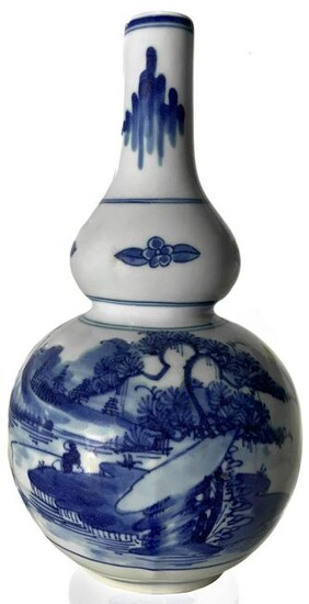 Chinese vase in porcelain double gourd and decorating