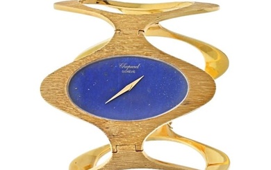 Chopard 18K White Gold 1970's Bark Finish Lapis Dial 1970's Wrist Watch