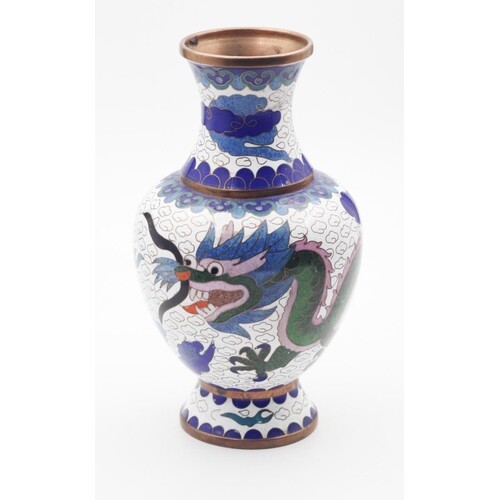 Cloisonne Decorated Vase Dragon Motifs Approximately 8 Inche...