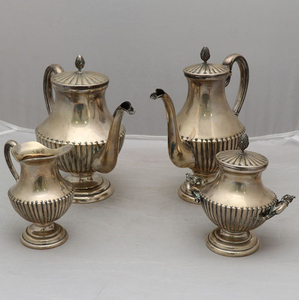 Coffee pot, Milk jug, Sugar caster, Teapot - .800 silver - Italy - First half 20th century