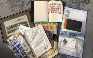 Collection of ephemera to include 1960s Butlin's souvenir mirror, Butlin's programmes and booking forms, various Colchester ephemera including a glazed hand coloured 18th century engraving of Colch...