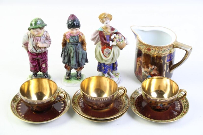 Continental Porcelain Part Tea Service Together with figures