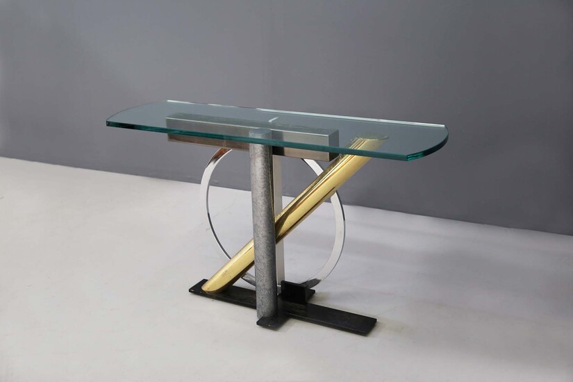 DIA. Glass and brass consolle table. 1960s