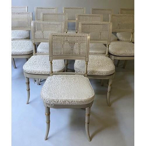 DINING CHAIRS, a set of twelve, Regency style grey painted a...