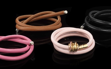 De Grisogono, Allegra, bracelet sur cordon retenant un motif multi-anneaux serti d'une ligne de saphirs roses