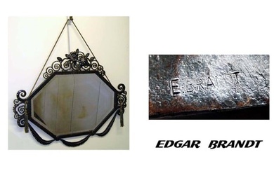 EDGAR BRANDT WROUGHT IRON HANGING MIRROR FRANCE, 1930S EDGAR BRANDT; Hanging mirror, France