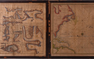 EMANUEL BOWEN, WELSH 1694-1767, TWO MAPS: 'TOWNS, HARBOURS, AMERICA...' TOGETHER WITH 'A NEW & ACCURATE CHART OF THE WESTERN OR ATLANTIC OCEAN...', Hand-colored engraving