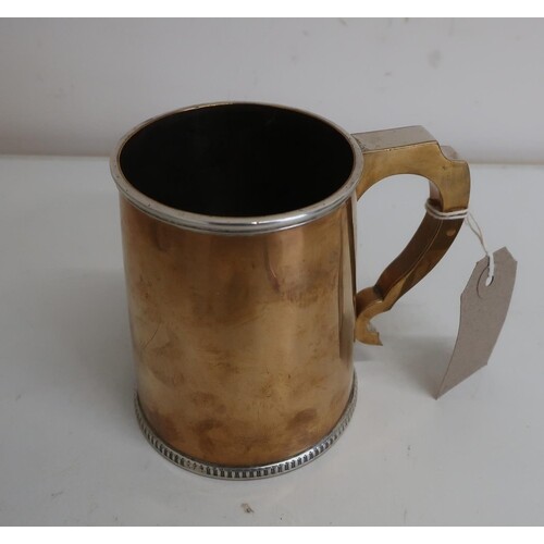 Early 20th C silver plated pint tankard, engraved on base "H...