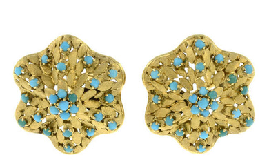 Early 20th century gold turquoise floral earrings