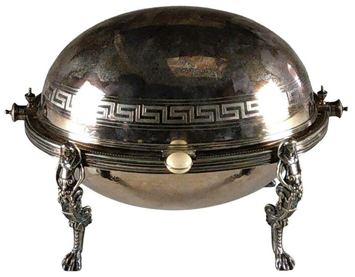 Egyptian Revival Silver Plated Serving Dish with Cover