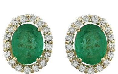 Emerald Diamond Earrings 14K Yellow Gold