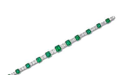 Emerald and Diamond Bracelet | 天然「哥倫比亞穆索」無油祖母綠 配 鑽石 手鏈（祖母綠共重14.51克拉 ）