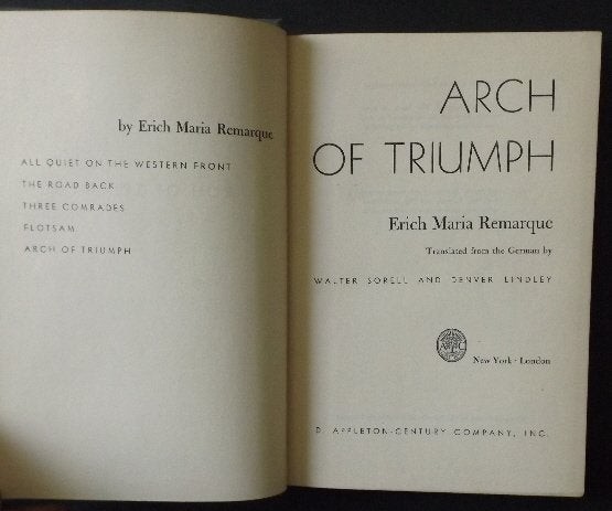 Erich Maria Remarque, Arch of Triumph, 1stUS Ed. 1945