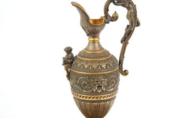 Ewer and its display stand in silver bronze...