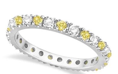 Fancy Yellow Canary and White Diamond Eternity Ring Band 14K Gold 1.00 ctw