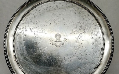 Finely Engraved Victorian Plate Resting on Three Feet - .925 silver - William Wrangham Williams, London - England - 1862