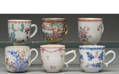 Five Chinese export porcelain coffee cups, 18th c, including...