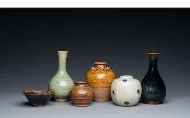Five various Chinese monochrome-glazed vases and a bowl, Yua...