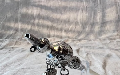Fluit Rammelaar met belletjes - Christening set - .925 silver, Pearl