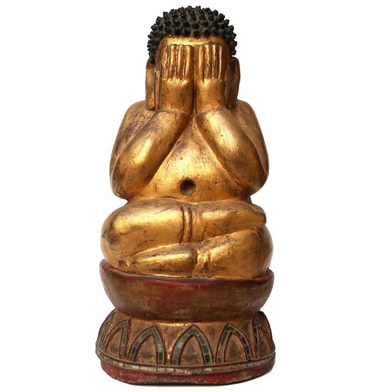 Former great Buddha Phra Pitta Phra Pidta in crafted lasewood - Lacquered wood - Thailand - 19th century