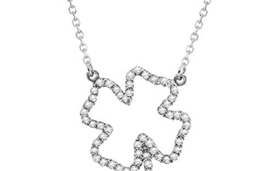 Four Leaf Clover Shaped Diamond Necklace 14K White Gold 0.33ctw