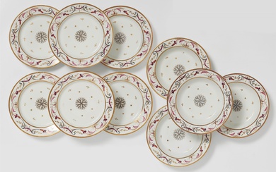 Four dishes and six plates from a Parisian porcelain dinner service