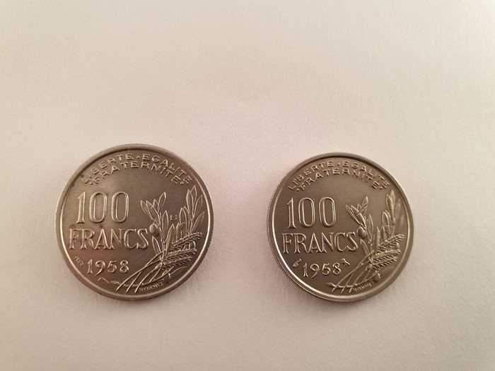 France - 100 Francs 1958 (Chouette) & 1958-B Cochet