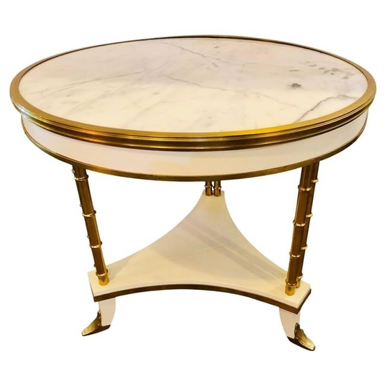 French Jansen Marble Top Center Table, Bouillotte