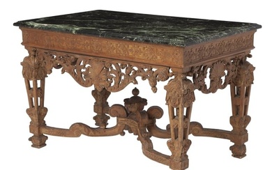 French Louis XIV Style Carved Beechwood Marble Top Table