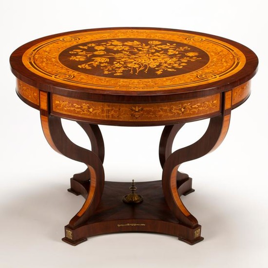 French Louis XV Style Marquetry Inlaid Center Table.